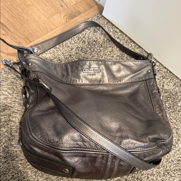 Coach silver hobo slouchy metallic Elegant Black Leather Shoulder Bag purse soft - Picture 6 of 11